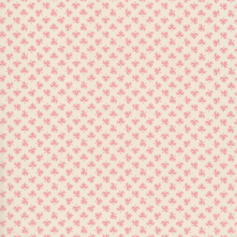 Cream fabric with ditsy bubblegum pink leaf pattern