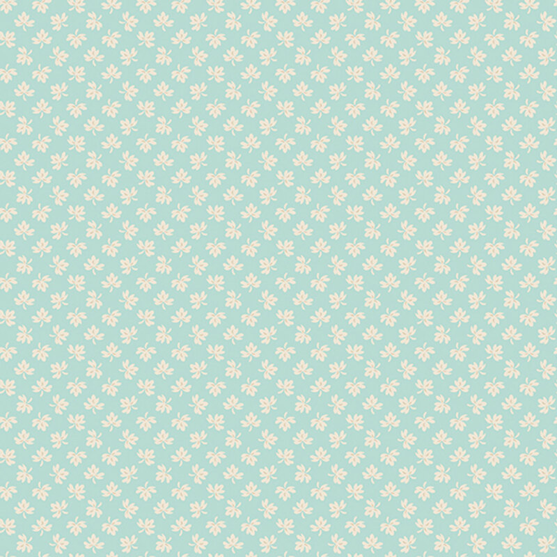 Light aqua background with ditsy white leaf pattern