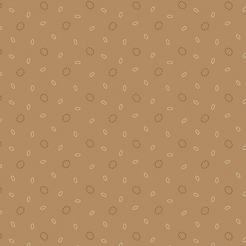 Maple brown background with a scattered pattern of white ovals and brown dotted circles