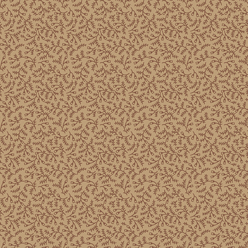 Hazelnut background with a dense pattern of small chocolate brown vines