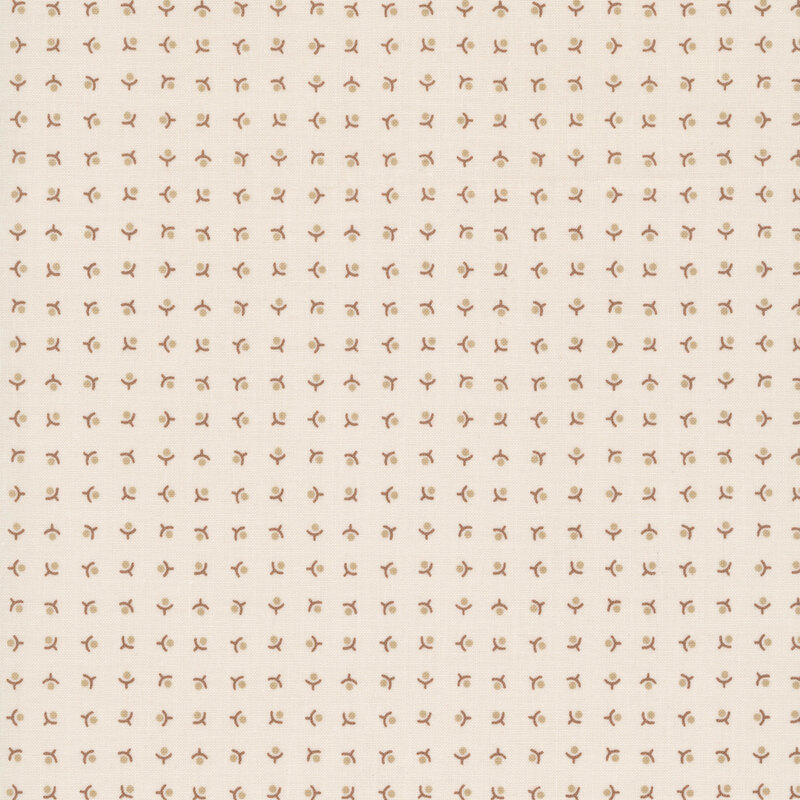 latte cream fabric with a ditsy pattern of tan minimalistic flowers and brown stems