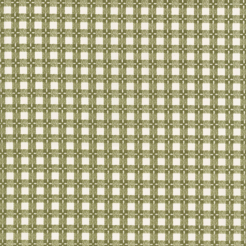 Ivory fabric with an herb green gingham print
