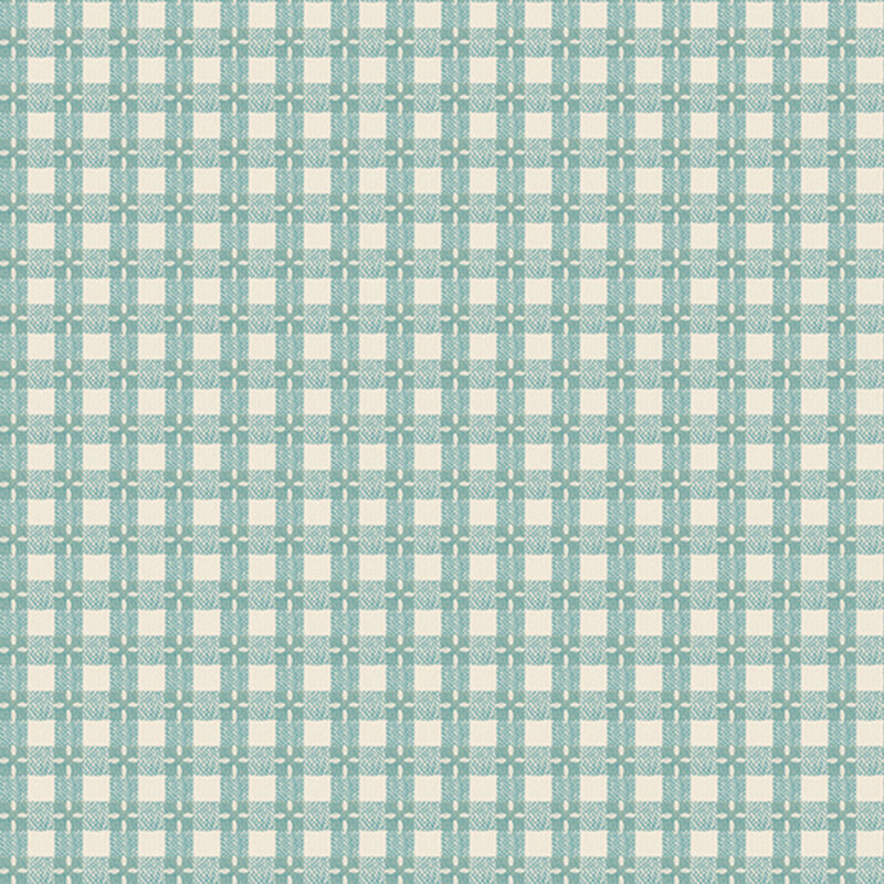 Cream fabric with an teal blue gingham print