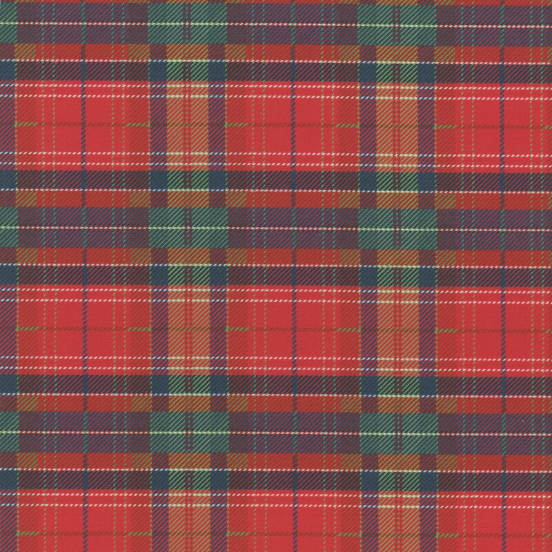 Red, blue, yellow, and green plaid fabric.