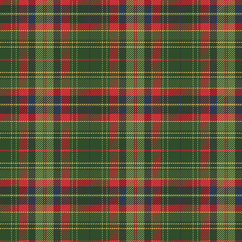 Green, blue, red, and gold plaid fabric.