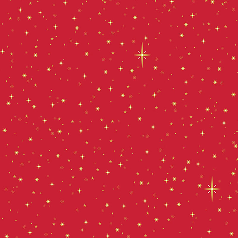 Bright red fabric tossed with gold stars.