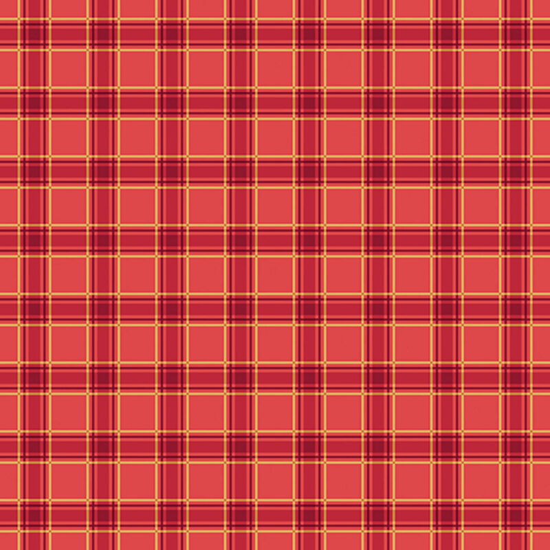 Dark red, bright red, and gold plaid fabric.