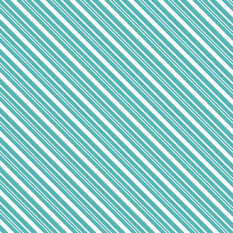White fabric with a diagonal pattern of aqua stripes in varying widths.