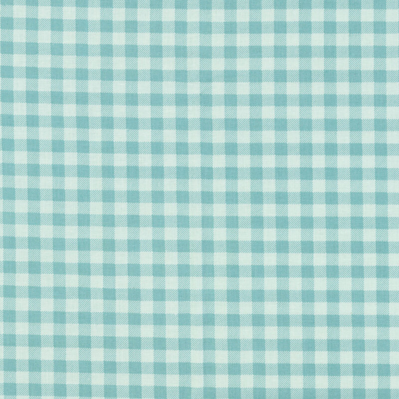 Aqua fabric with a classic tonal gingham pattern.