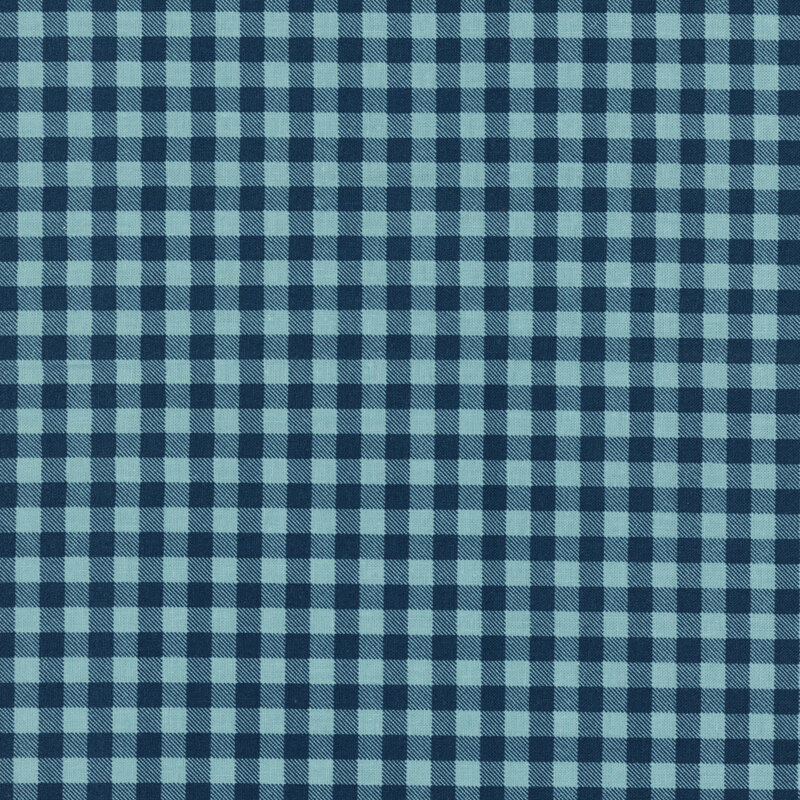 Aqua fabric is decorated with a classic blue gingham pattern.