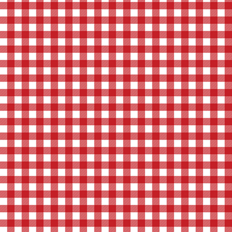 White fabric with a classic red gingham pattern.