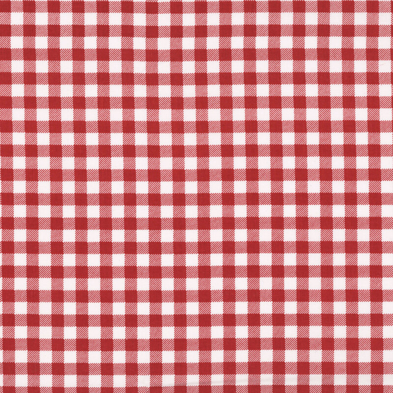 White fabric with a classic red gingham pattern.
