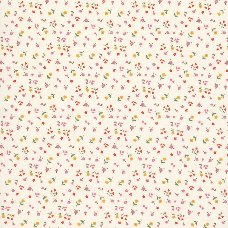 Off-white fabric with small-scale tossed florals of varying types.