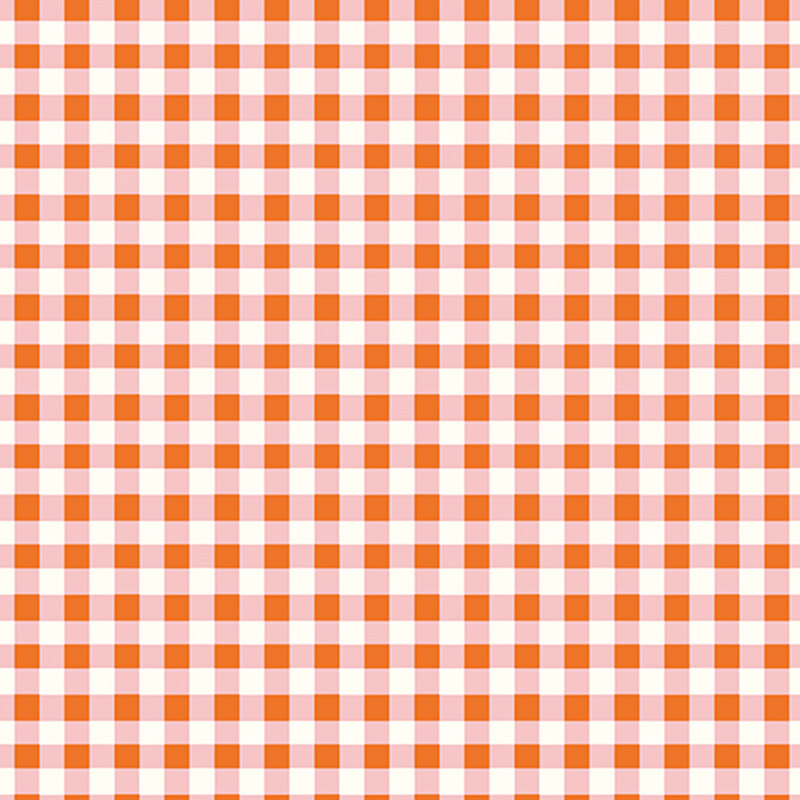 Gingham fabric with white and orange squares.