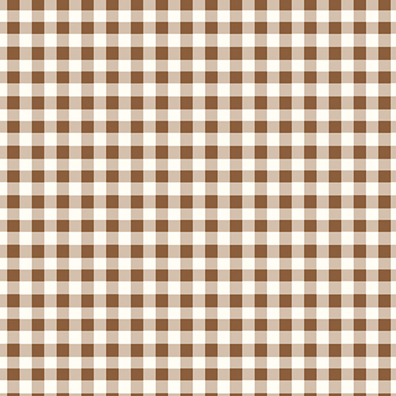 Gingham fabric with white and brown squares.