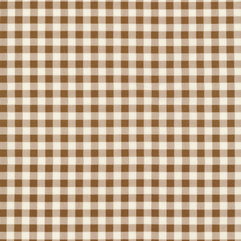 Gingham fabric with white and brown squares.