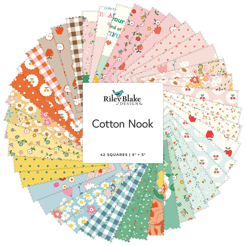 A spiral collage of bright fabrics included in the Cotton Nook 5