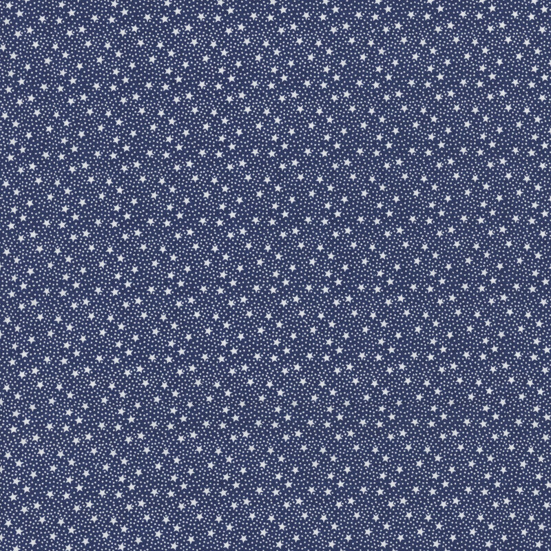 Navy fabric with tiny white tossed stars and pinprick dots.