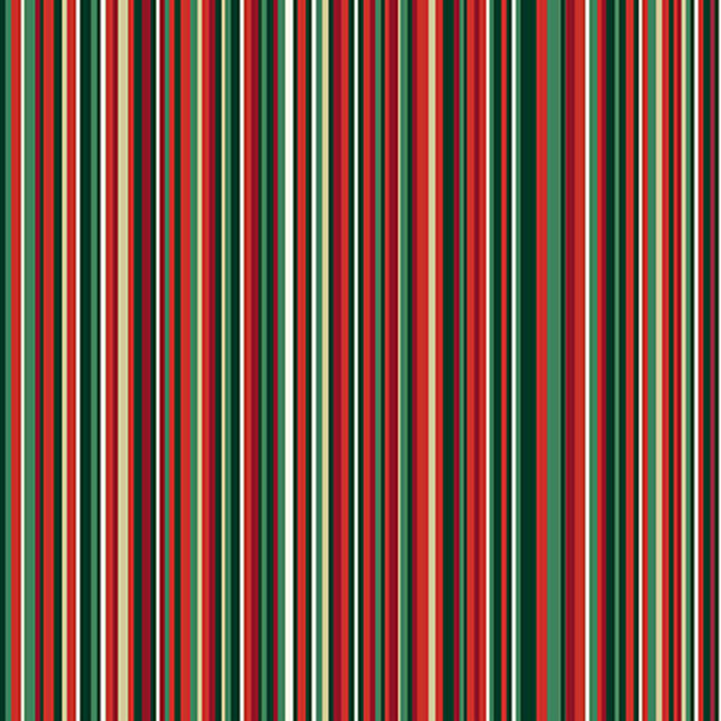 A multi-color striped christmas fabric with gold metallic accents. 