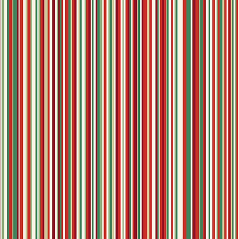 A multi-color striped christmas fabric with gold metallic accents. 