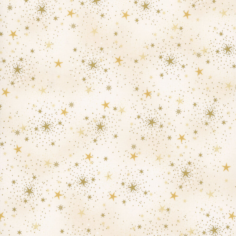 A speckled cream fabric with stars and gold metallic accents. 