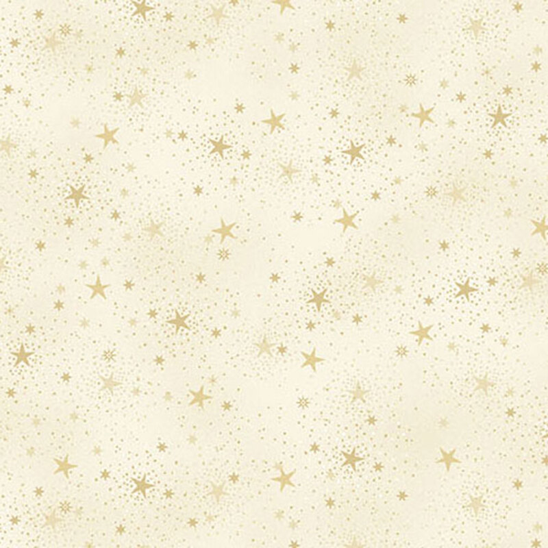 A speckled cream fabric with stars and gold metallic accents. 