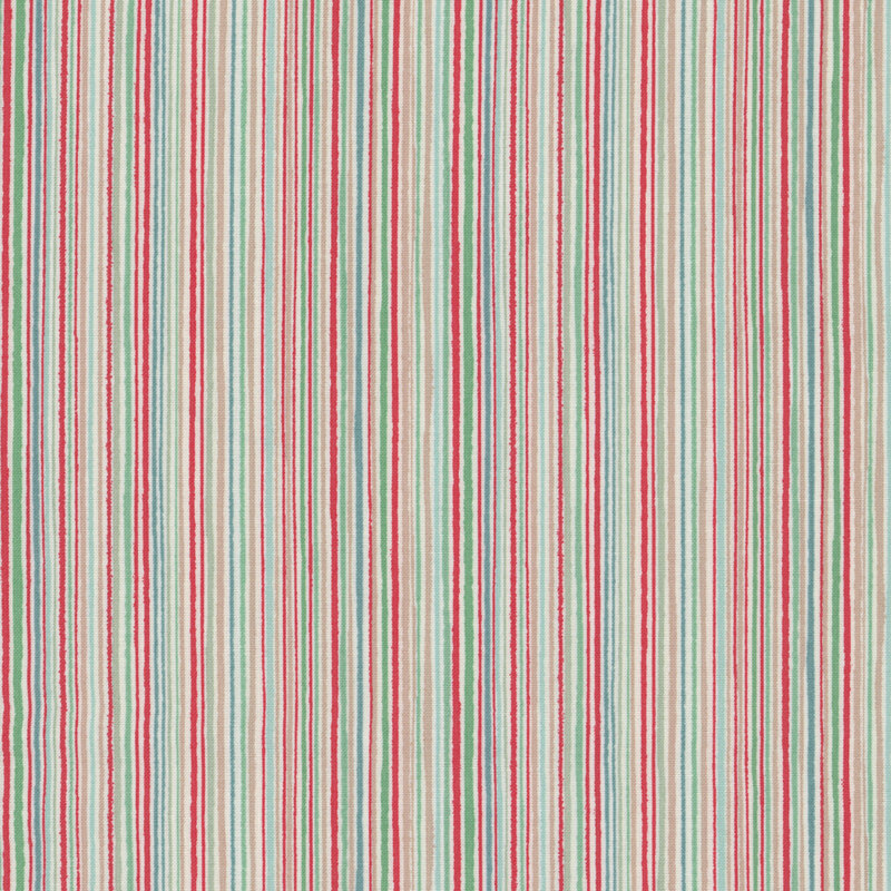 Stripes of red, white, green, and blue on white fabric.