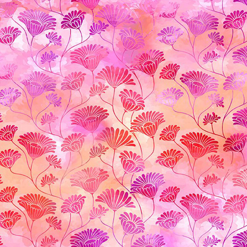 red and purple flowers on a marbled pink and peach background