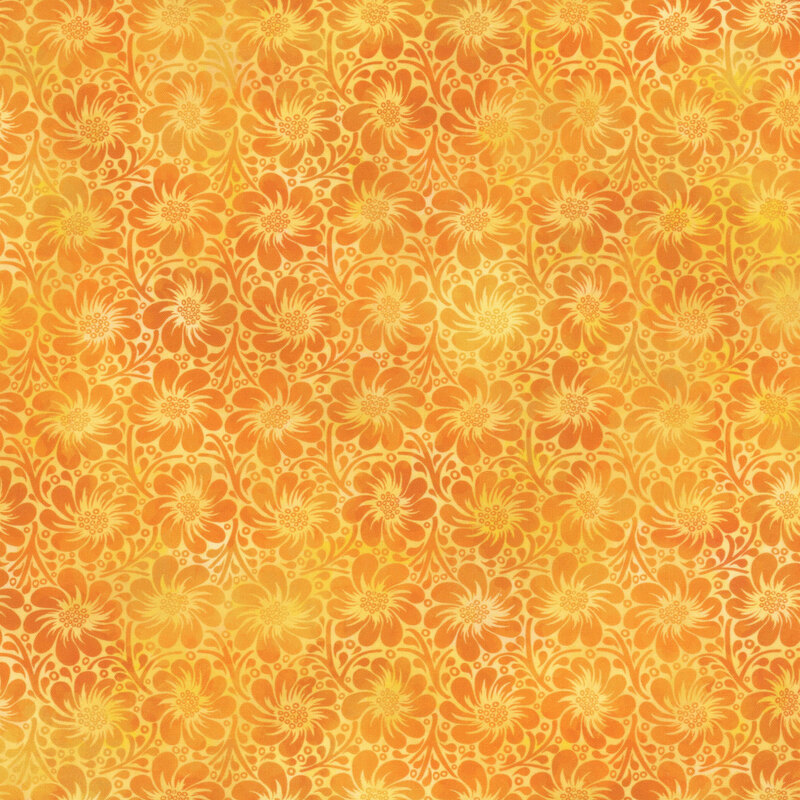 flowers on a tonal bright orange fabric