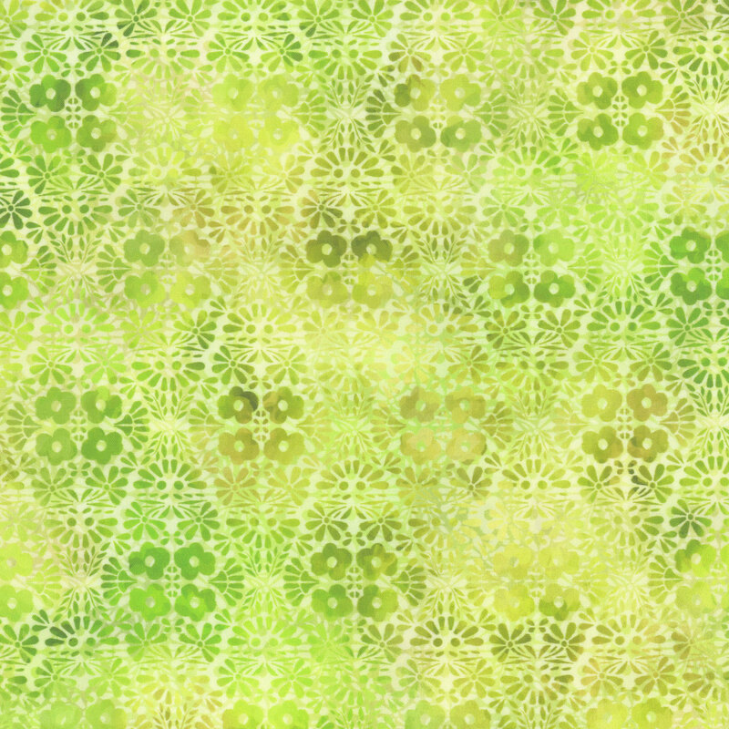 bright neon green fabric featuring a floral damask design.