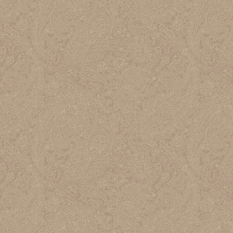 Tonal khaki tan fabric featuring a floral paisley design.