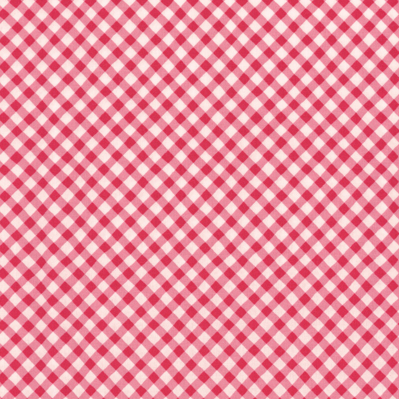 White fabric with a diagonal gingham pattern in bright red.