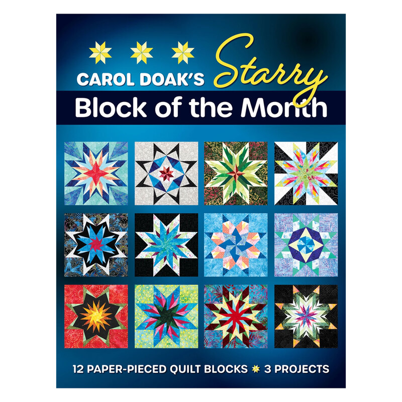 Front of Paper Piecing book, featuring the title and an array of some of the pieced stars inside.
