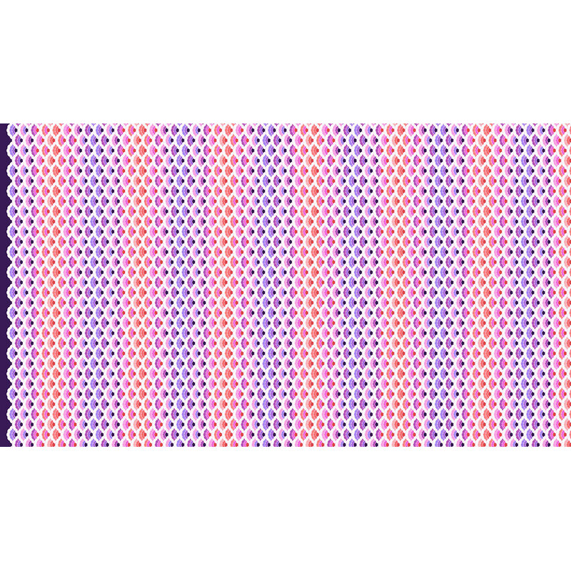 Image showing full repeat of the fabric design in pink, coral, and violet