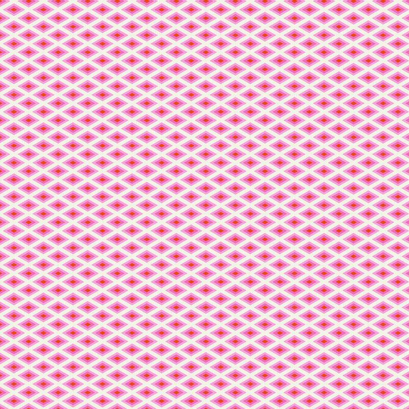 A small pattern of sideways pink and red diamonds on a white background