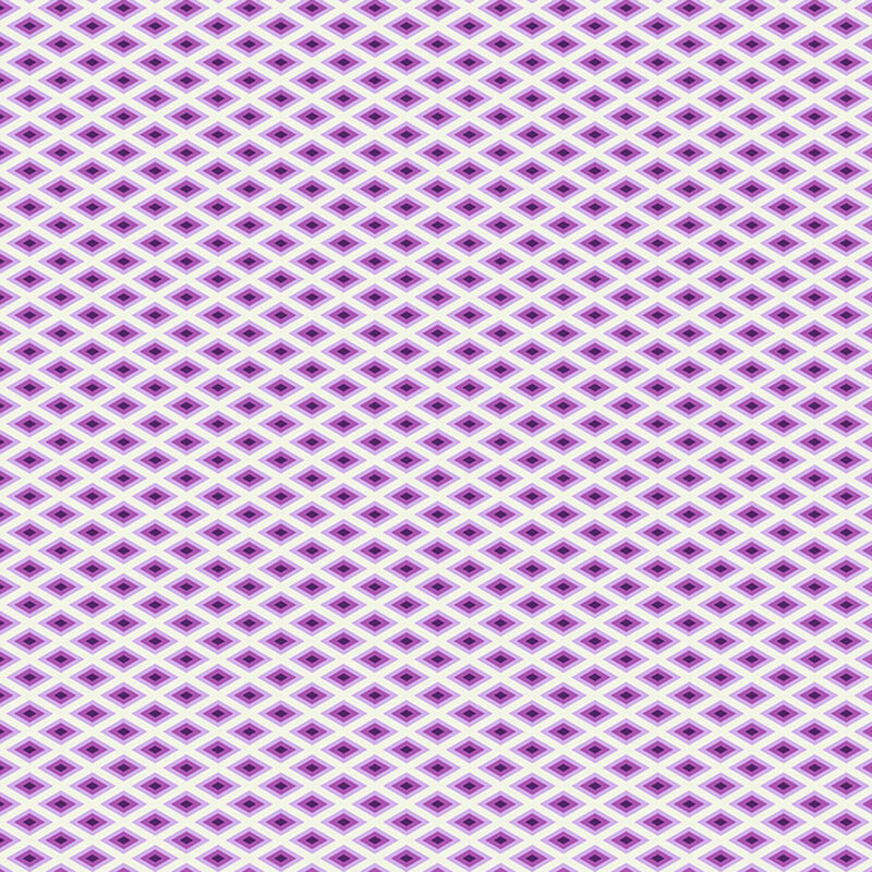 A small pattern of sideways orchid and violet diamonds on a white background
