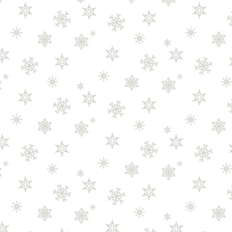 Gray snowflakes tossed on a white background.
