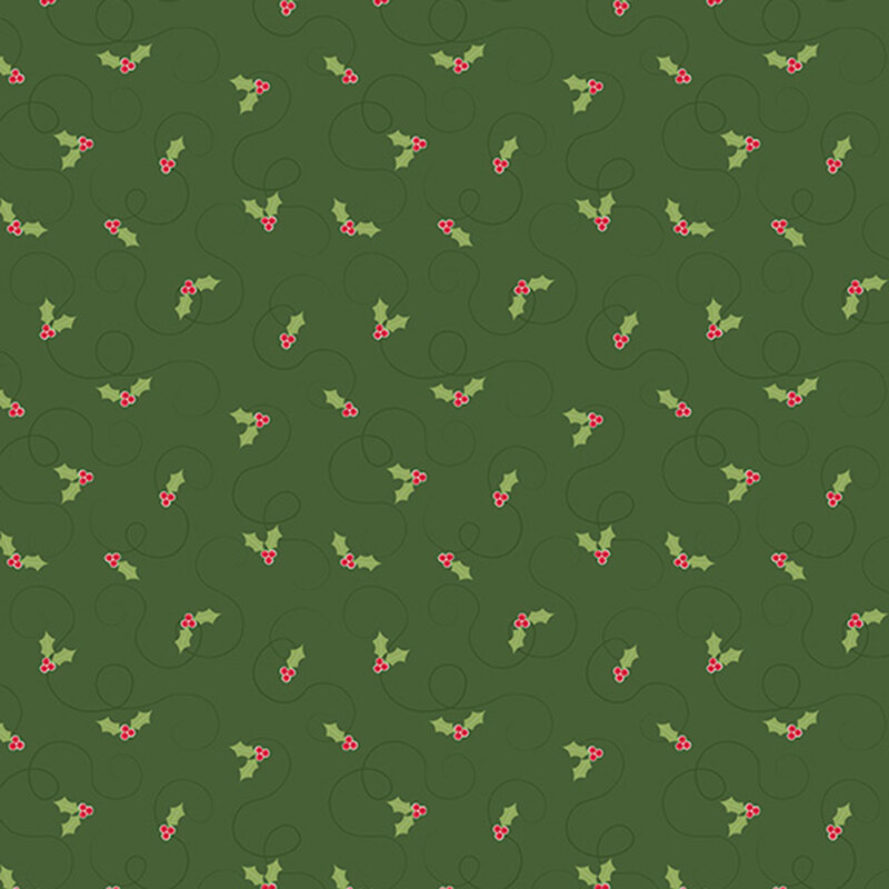 Dark green fabric tossed with holly.
