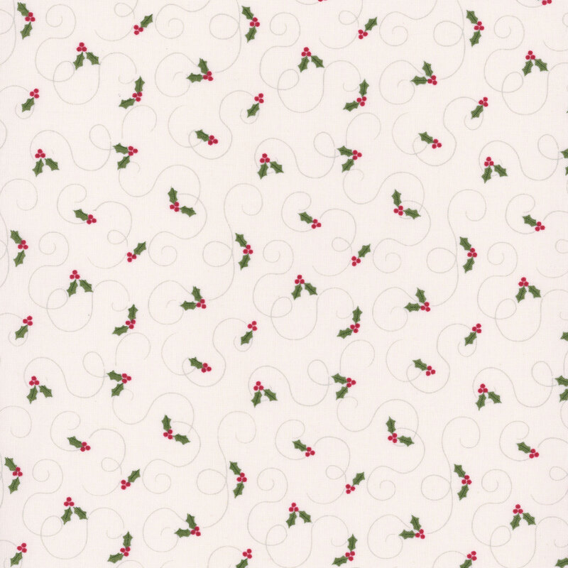 White fabric tossed with holly.