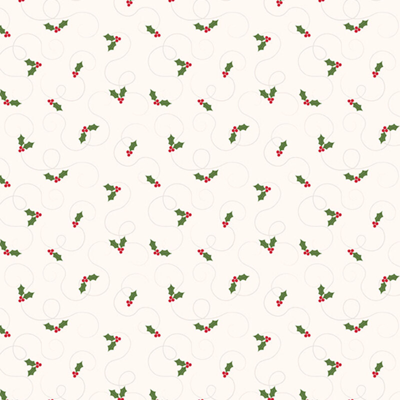White fabric tossed with holly.