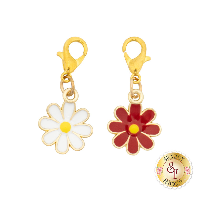 The pair of flower enamel charms, isolated on a white background.