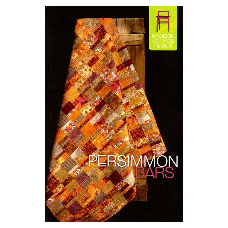 The front of the Persimmon Bars Quilt Pattern featuring a geometric patchwork pattern