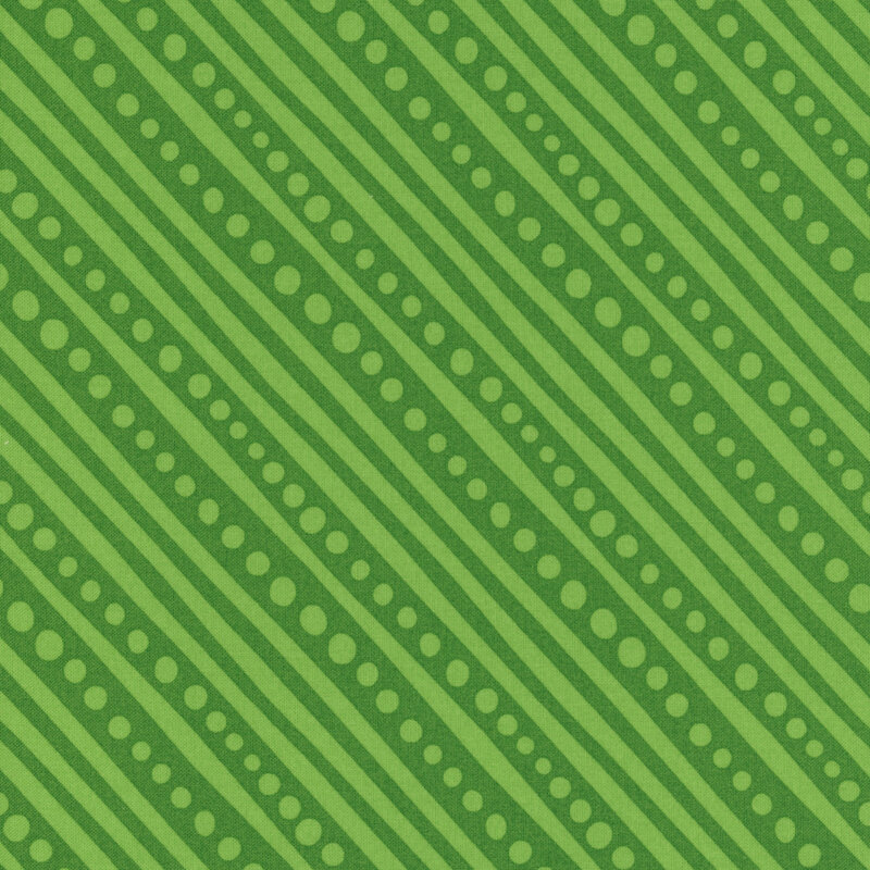 Kelly green fabric featuring diagonal tonal stripes and dots.