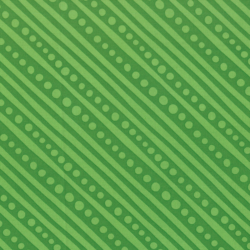 Kelly green fabric featuring diagonal tonal stripes and dots.