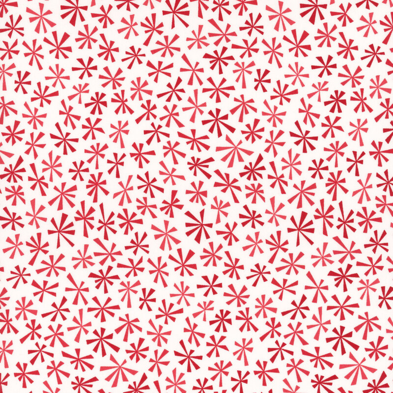 Stylized red snowflakes on a winter white background.