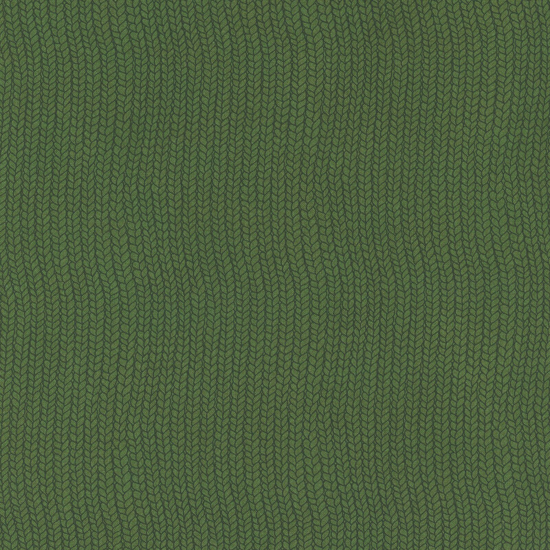 Mottled moss green fabric with a pattern of wavy knit stitches