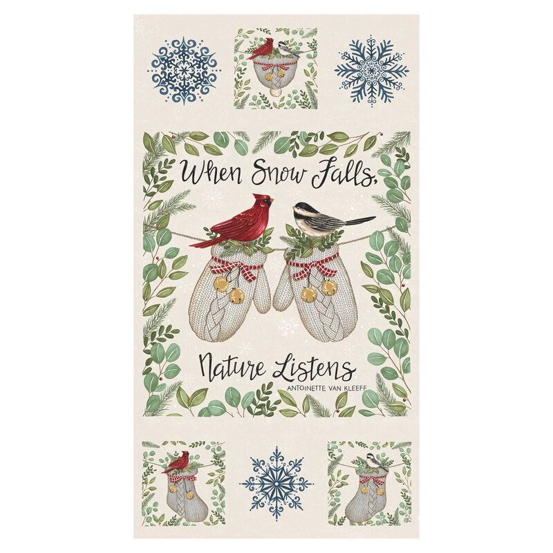 Mottled beige fabric with the text 