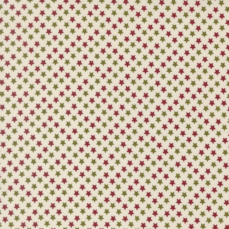 Cream fabric with small, densely arranged red and green stars.