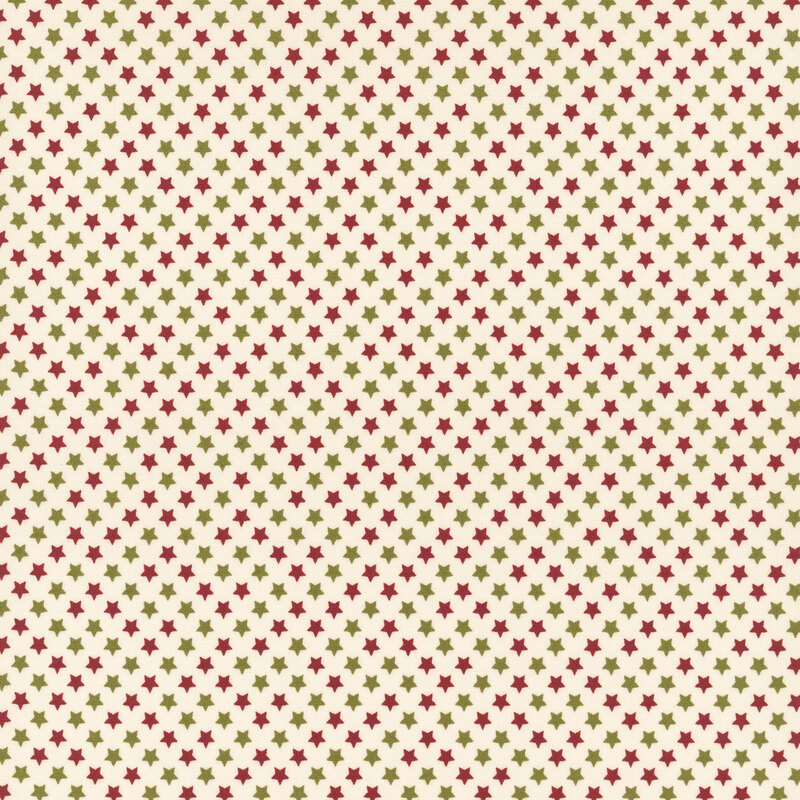 Cream fabric with small, densely arranged red and green stars.