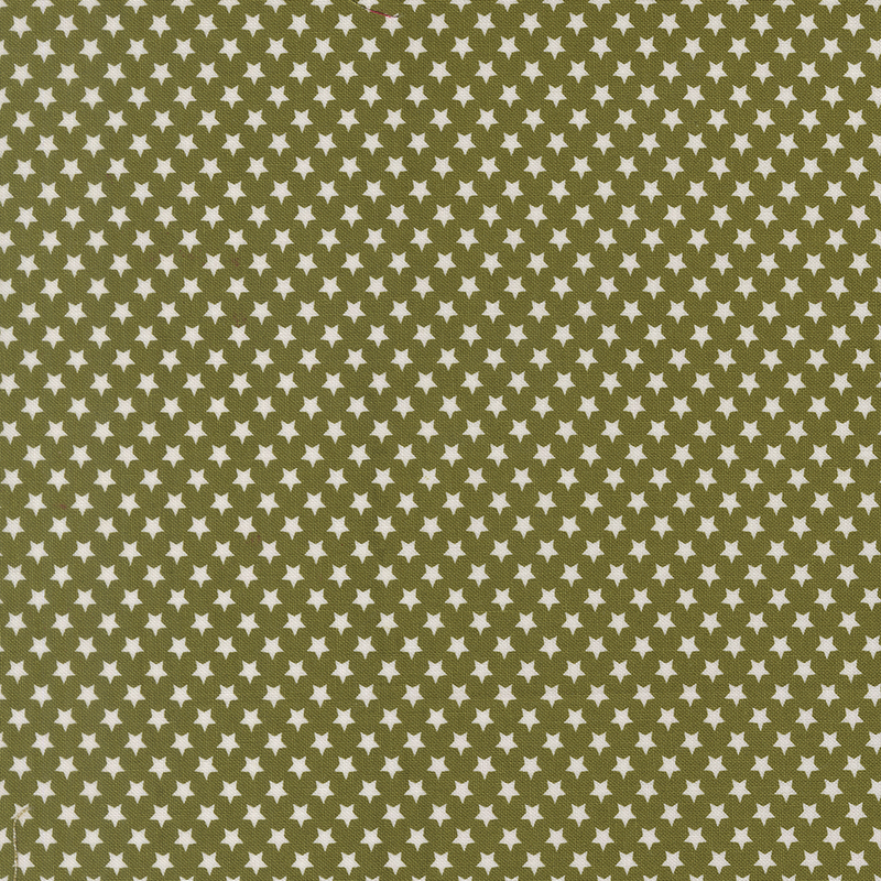 Sage green fabric with small, densely arranged white stars.